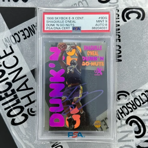 Shaquille O'Neal Signed Card Dunk 'N Go-Nuts PSA9, Rare trading card signed by Los Angeles Lakers basketball player Shaq in 1998